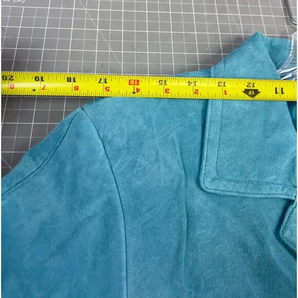 Jessica Holbrook Women’s Suede Leather Jacket Sz. M VG+ Washable Teal - Picture 4 of 8